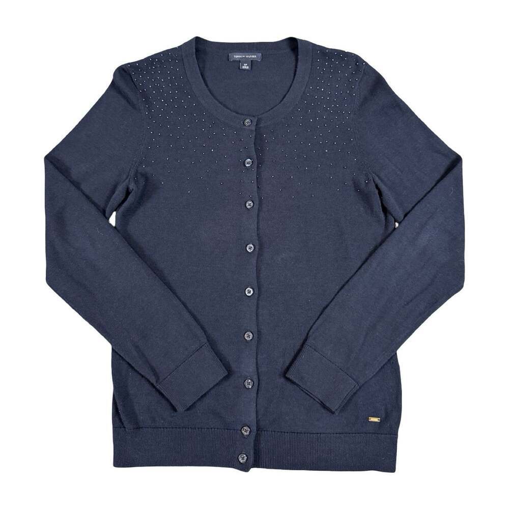 Tommy Hilfiger Women’s Beaded Cardigan Sweater Navy Blue Size S